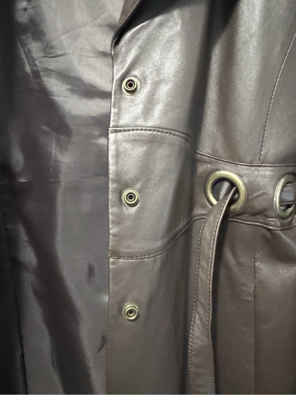 Via Spiga Genuine Lambskin Leather Trench Coat Brown Belted Y2K (L) - Picture 3 of 10